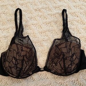 Calvin Klein Black Lace Nude Illusion Bra Lingerie Intimates Sz 32C